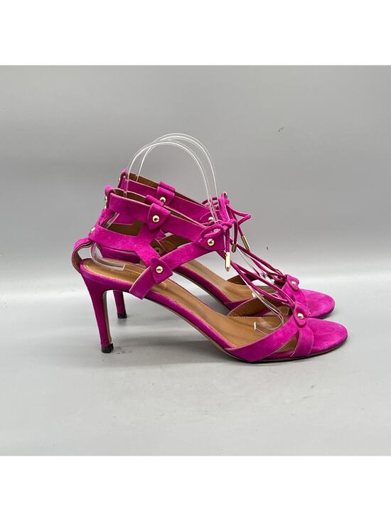 Aquazzura Shoes - Aquazzura Sandals Womens 9.5 Pink Suede Strappy Lace Up Studded Heel Open Toe